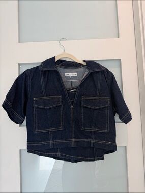 Zara Dark Indigo Denim Skort Set/ 2 piece NWT